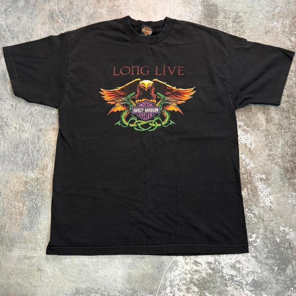 Vintage 90s Harley Davidson Dragon T Shirt. Black & Purple. Size XL